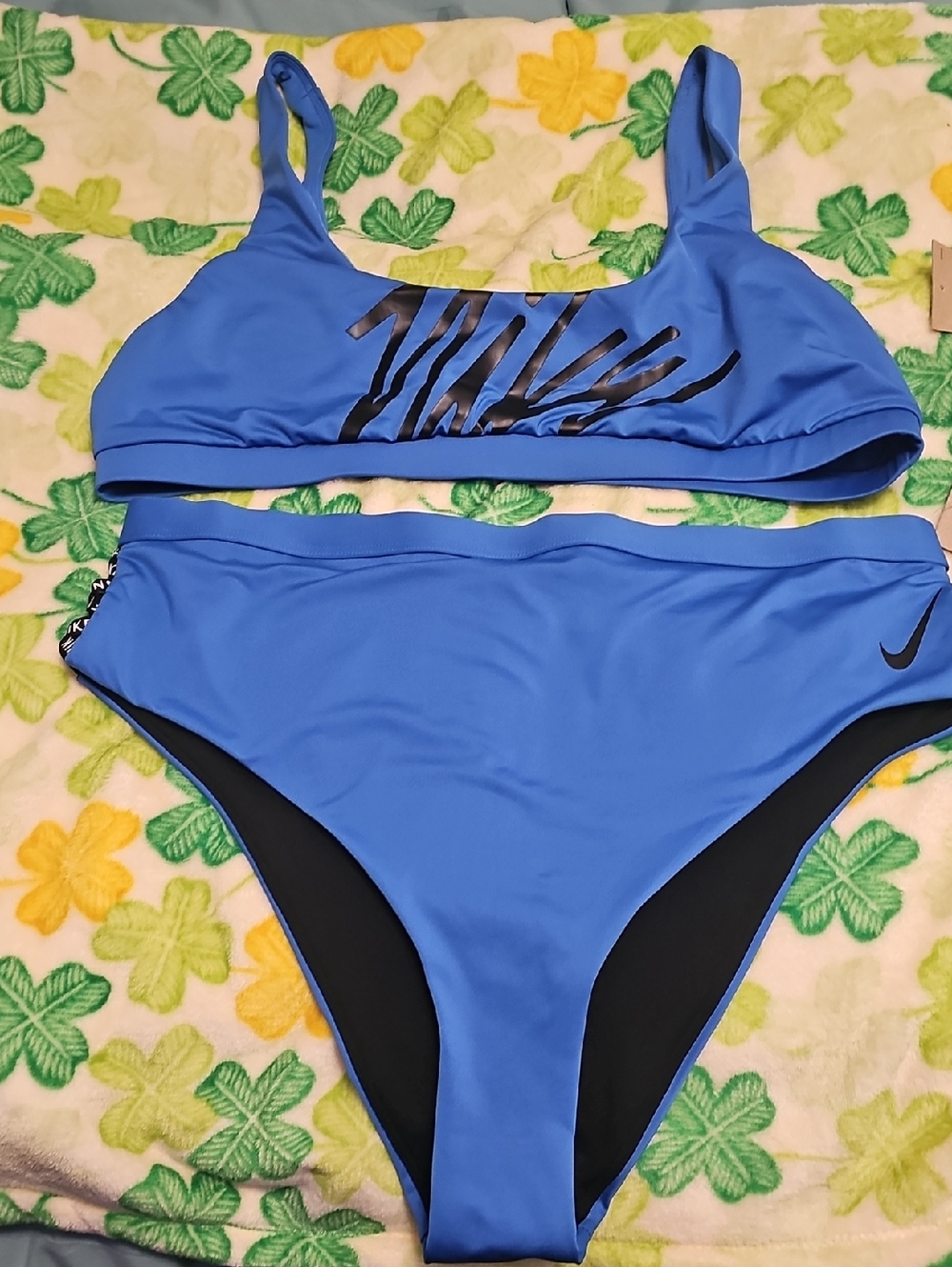 Nike Blue Two-Piece Athletic Bikini Set with Black Logo